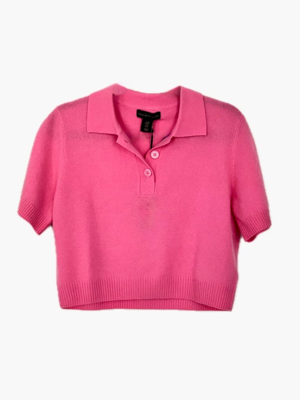 House of Harlow 1960 Cashmere Cropped Polo Shirt Women's M Crop Hot Pink Top NEW